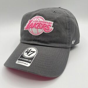 Los Angeles Lakers Hat Cap 47 Brand Clean Up Womens Pink Gray NBA Basketball NEW